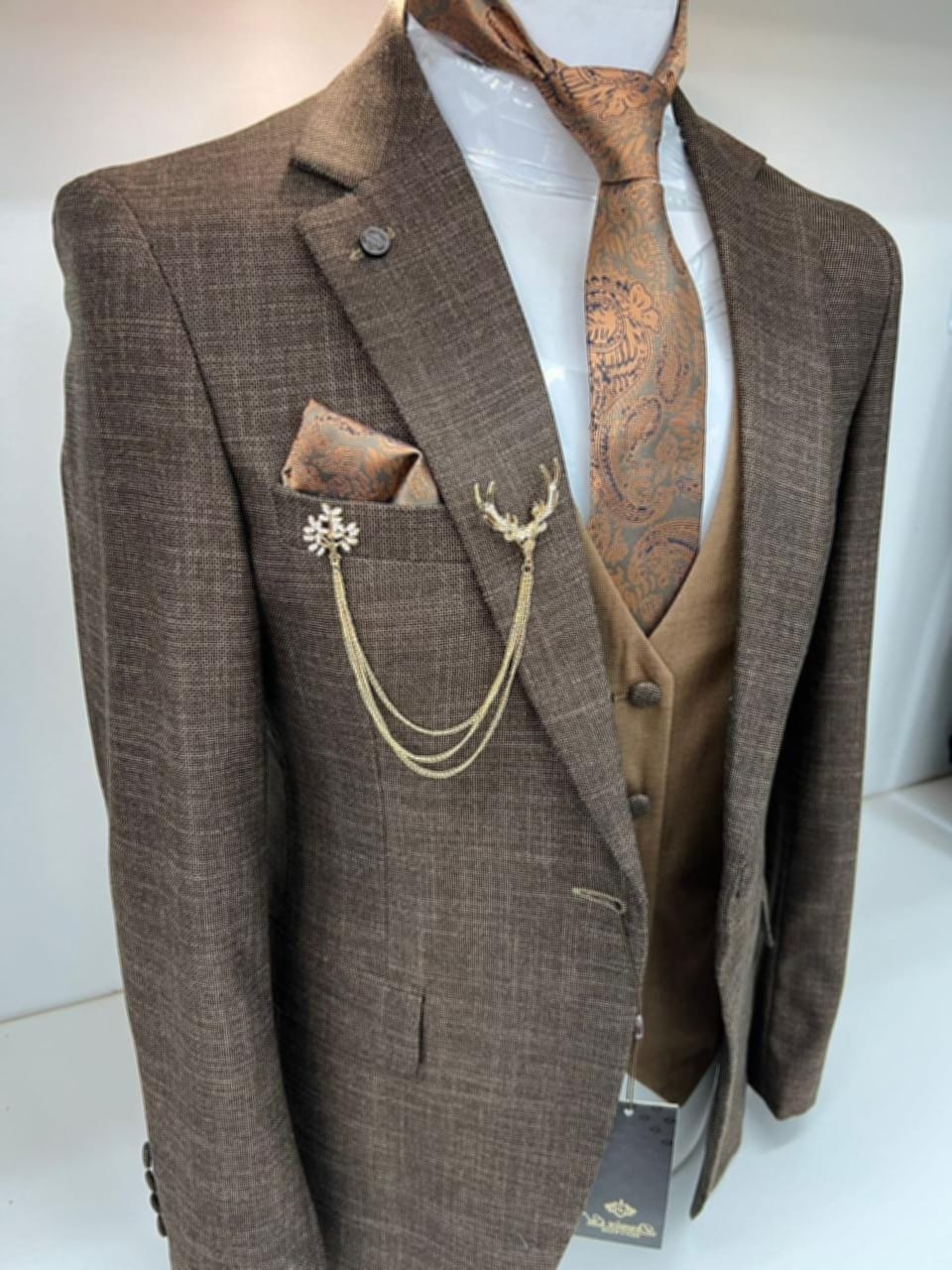 Men's 3 Piece Brown Suit