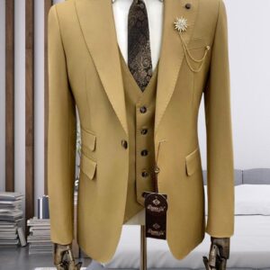 Modern Gold Slim-Fit Three-Piece Suit