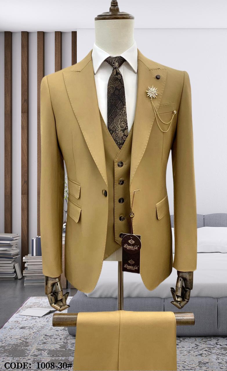 Modern Gold Slim-Fit Three-Piece Suit