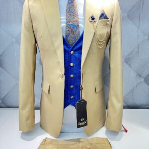 Gold Three-Piece Suit with Royal Blue Waistcoat