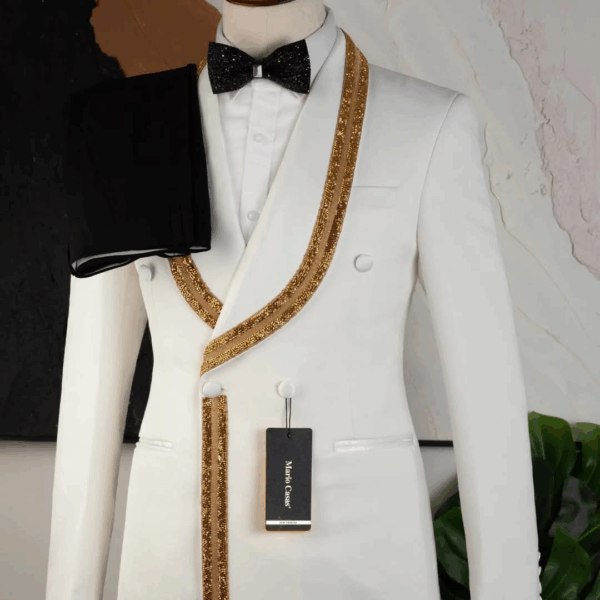 White Royal Gala Tux with Gold Trim