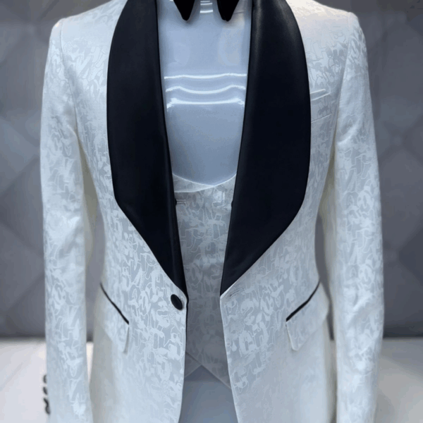White & Black Jacquard Tux 3-Piece