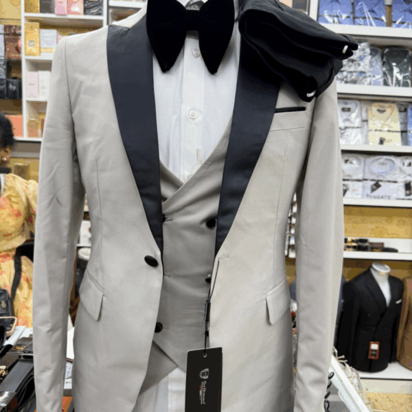 Sand Tuxedo 3-Piece with Black Lapel