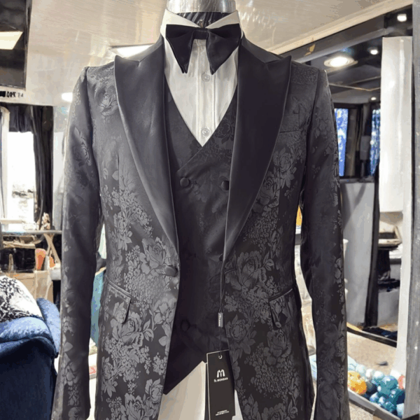 Black Floral Jacquard Tux 3-Piece