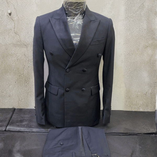 Black Double-Breasted Satin-Lapel Suit