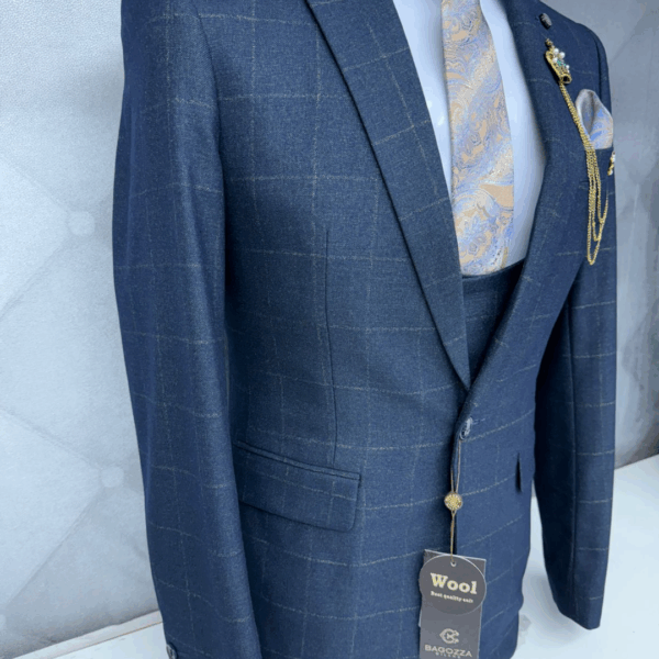 Navy Windowpane Wool 3-Piece Suit